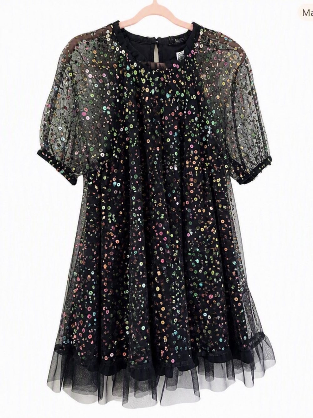 Black Sequin Tulle Girls' Dress